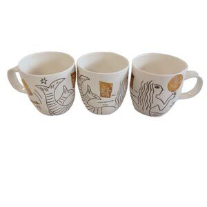 STARBUCKS Bone China White Gold Metallic Mermaid 2013 Coffee Mug Cups Set of 3